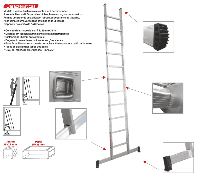 ESCADA LINHA STANDARD L66 EM ALUMINIO - ESCADA SIMPLES