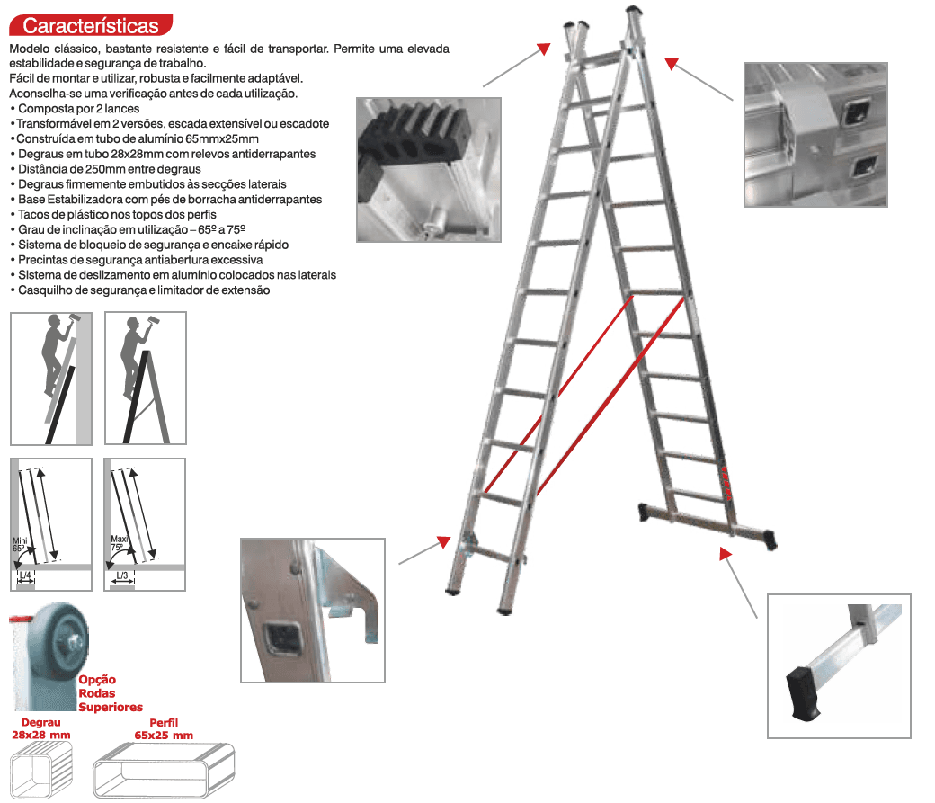 ESCADA LINHA STANDARD L66 EM ALUMINIO - ESCADA DUPLA