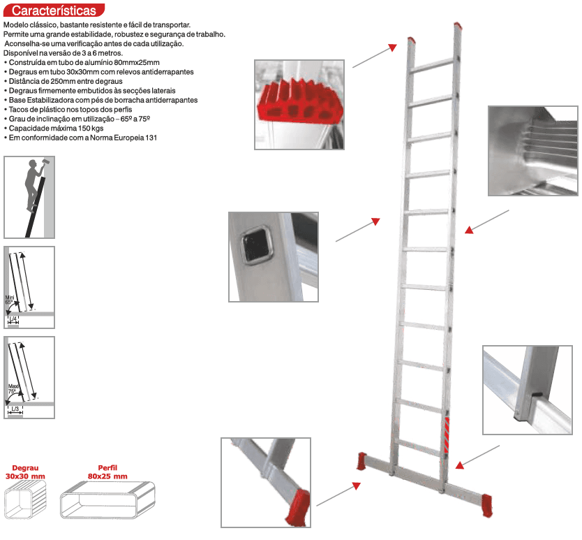ESCADA LINHA PROFISSIONAL LPROFI EM ALUMINIO - ESCADA SIMPLES 