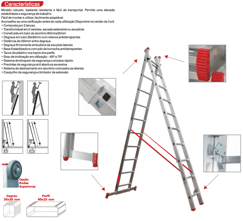ESCADA LINHA PROFISSIONAL LPROFI EM ALUMINIO - ESCADA DUPLA 