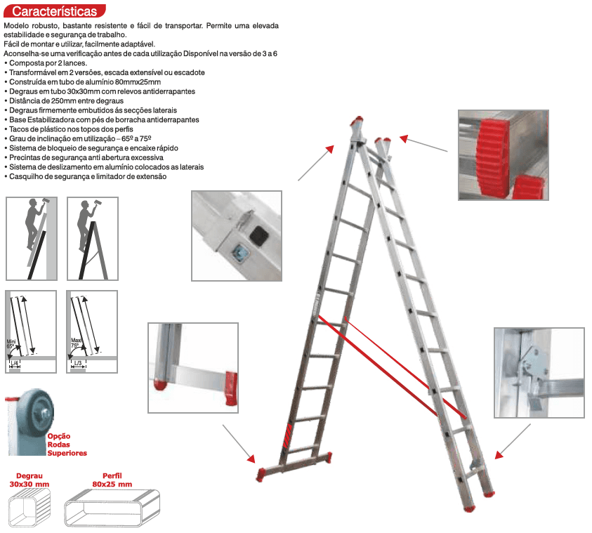 ESCADA LINHA PROFISSIONAL LPROFI EM ALUMINIO ESCADA DUPLA COM CORDA