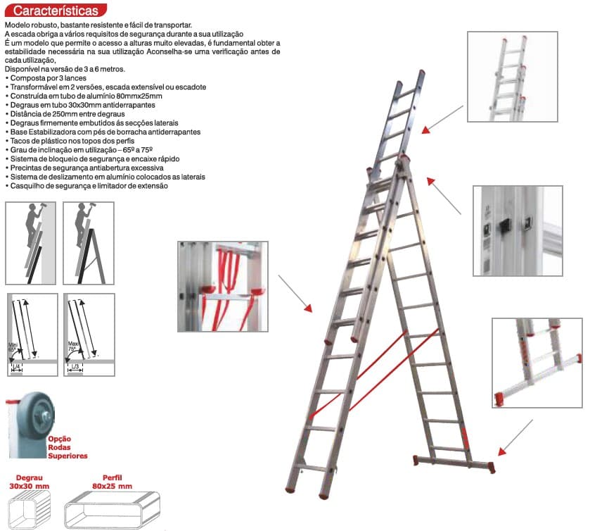 ESCADA LINHA PROFISSIONAL LPROFI EM ALUMINIO ESCADA TRIPLA