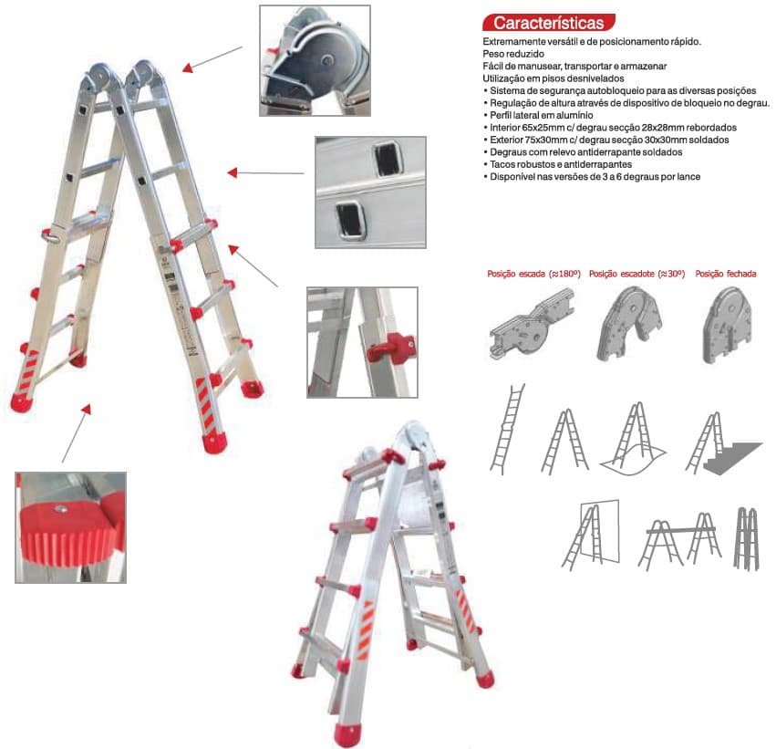 ESCADA MULTIPOSICOES M75 EM ALUMINIO